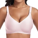 Jiuday BH Damen ohne Bügel Push Up BH Große Größen Guter Halt Bügelloser BH Seamless Bra Soft BH ohne Buegel Bequemer T Shirt V-Ausschnitt Bralette (Rosa,M)