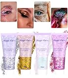 TIDEVAN 4 Stück Body Glitter Gel 50ml Make Up Glitzer Chunky Glitter Liquid Glitzer Gesicht Festival Glitzer Gesicht, Glitzer Flüssiger für Gesicht Haare Lippen Nägel Make Up Kosmetik Festival Party