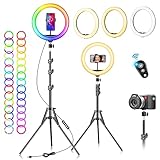 LED Ringlicht mit Stativ Handy 10 Zoll - 40 RGB-modi Dimmbare Selfie Licht Ringleuchte Ring Light Lichtring Ringlampe - Handystativhalter mit Lampe für Smartphone Kamera YouTube Vlog Fotografie