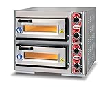 GMG Profi Pizzaofen CLASSIC PF 4040 DE4 für Gastronomie, 2 Backkammern / Doppelkammer dual - 1 +1 x Ø 39 cm Pizzen - 40x40x10cm, bis zu 450°C, 7000 Watt