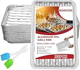 KAHEIGN 30Pcs Alu Grillschalen 34 x 23 x 3cm Grillpfanne, Aluminium BBQ Tropfschalen Einweg-Schale Eckig Schalen für BBQ, Fleisch & Gemüse, Hitzebeständige Grillbehälter für Braten, Grillen