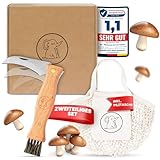 Eli® Pilzmesser mit Bürste inkl. Pilztasche aus Baumwolle - hochwertiges Schwammerlmesser mit Pinsel - Taschenmesser - Klappmesser - Gartenmesser - Gartenhippe - Pilzbürste - Beutel - Schnitzmesser