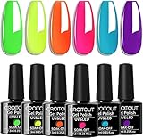 Croitout UV Nagellack Set, 6 Farben Night Glow Gel Nagellack Set, Leuchtende UV Nagellacke, Gel Nagellack Shellac Set Gel Nail Polish Kit 6 x 7.3ml