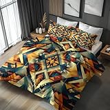 Azteken-Thema Bettwäsche 135x200 Bügelfreie - Abstrakt Geometrisch Indianer Muster, Renforce Wendebettwäsche Bettbezug 2er Set Cozy Mikrofaser Mit Reißverschluss, 1 Kissenbezug 80x80, Geschenk LS445