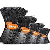 Hosuni 1000 Stück Kabelbinder Schwarz Set,100/150/200/300 mm Kabelbinder UV Beständig,Cable Ties Nylon Verschiedene Größen für Kabelmanagement,Gartenarbeit,Wohnen,Werkstätten