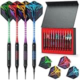 Soft Tip Darts Set mit Geschenkbox Dart Case Professionelle Pop Darts Kunststoffspitze mit 100 Dartspitzen 12 Schäfte 24 Flights Tool Kit Flight Protectors für Elektronische Dartscheibe