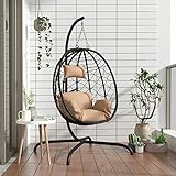 Somanki Hängesessel Ei mit Kissen, Garten Möbel, Hängesessel Outdoor, Jugendzimmer, Hängestuhl, Hanging Chair, Liebesschaukeln, Hängeschaukel Outdoor, Taupe Poly Rattan & Stahl