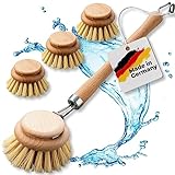 FEINHOLZ Spülbürste Holz im 4er Set mit Naturfaser • Sparset aus Abwaschbürste und 3 x Ersatzkopf • Made in Germany