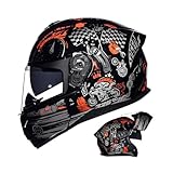 FQJVTDR Motorradhelm KlapphelmMotorrad Mann Frau Modularer Vollgesichtshelm Integrierter, Moped-Roller-Helm für Erwachsene mit HD Anti-Fog-Doppelvisier, DOT/ECE-geprüft