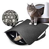 Hanbramo Katzenklo Matte, 61×38CM Honeycomb Double Layer Non-Slip Katzenstreu Matte, wasserdicht und Urin Proof Katzen Matte für Litter Catcher, Cat Litter Mat Streu Kontrolle