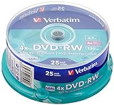 Verbatim DVD-RW 4x Matt Silver 4.7GB 25er Pack Spindel DVD Rohlinge beschreibbar 4-fache Brenngeschwindigkeit & Hardcoat Scratch Guard DVD leer Rohlinge DVD wiederbeschreibbar 25 Stück