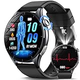 2026 Neue Smartwatch Herren mit EKG/ΒΙυtｚυcker/BMI/HRV/Harnsäure/LED-Licht,1,56' AMOLED Rund Gesundheitsuhr mit 24H ΒΙutdruck SpO2 Pulsuhr Schlaf/Apnoe-Monitor, SOS-Notruf Fitnessuhr für iOS Android