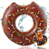 Aufblasbar Donut braun Ø 120 cm mit Biss Schwimmring Schwimmreifen Pool & Wasser, mit Getränkehalter für Erwachsene & Kinder (Brauner Donut)