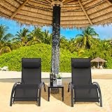 LIFERUN XXL Aluminium Sonnenliege 2er Set, stapelbare liegestuhl Garten mit Beistelltisch und Kopfkissen, Wetterfest, 5-Fach Verstellbare Rückenlehne, Geeignet für Gärten, Schwimmbäder, Strand, 2 PCS