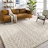 Surya Dubai Shaggy Berber Teppich - Flauschiger Teppich für Wohnzimmer, Esszimmer, Schlafzimmer, Abstrakter Langflor Hochflor Teppich Weiss flauschig & pflegeleicht - Teppich groß 201x290cm in Beige