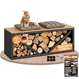 BLACK OAK Kaminholz Regal OHIO 102x41x35cm - Kaminholzregal für innen schwarz modern stabil Stahl + Holz - Metall pulverbeschichtet rostfrei + Massivholz für Kaminholz & Brennholz 400 kg