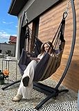 Izabell® Hängesessel mit Stahlgestell und Großen Kissen – XXL Schaukelstuhl und Hängematte für Indoor & Outdoor – aus Jutesäcken von Kaffeeröstereien – Coffee Swing (grau)