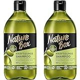Nature Box Shampoo Kräftigung (385 ml), Shampoo für lange Haare mit Oliven-Öl schützt vor Haarbruch und verleiht gepflegtes Haar, Flasche aus 100% Social Plastic (Packung mit 2)