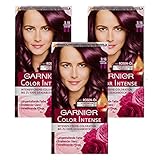 Garnier Dauerhafte Haar Coloration mit reichhaltiger Pflegekur, Creme-Coloration, Intensives Farbergebnis mit 100% Grauabdeckung, Color Intense, 3.16 Aubergine, 3 x 1 Stück