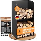 BLACK OAK Kaminholzregal YOSEMITE 80x40x30cm schwarz - für innen und außen bis 200kg Holz - Metall Stahl Ständer mit geschlossener Rückwand & Seiten pulverbeschichtet rostfrei Brennholzregal Holzregal