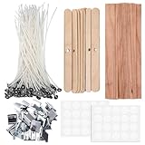 Kerzendocht Holzdochte für Kerzen, 100 Kerzendochte für Kerzen 20cm, mit 20 Kerzendocht Halter Kerzensand mit Docht, Holz Kerzen Dochte für Kerzenherstellung DIY Handwerk Kerzen Machen Holzdocht