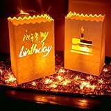 Lichtertüten Papierlaterne 20er Set - 16 x 11 x 8,5cm - birthday weiß - Wiederverwendbar Lichttüten - Tischdeko Geburtstag Candle Bags für Birthday Party - Teelichter LED Kerzen Kerzentüten
