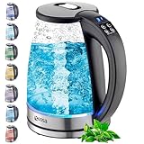 Ecosa® Wasserkocher mit temperatureinstellung Glas Edelstahl - 1,8 Liter 2.200 Watt - BPA Frei mit Temperaturwahl 40°C-100°C - Teekocher Warmhaltefunktion LED Beleuchtung im Farbwechsel