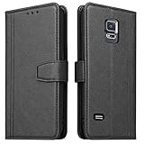 Handyhülle für Samsung Galaxy S5, Leder Handytasche Klapphülle Flip Case Brieftasche mit Kartenfach/Magnetverschluss Lederhülle mit RFID Schutz für Samsung Galaxy S5/ S5 Neo, Schwarz