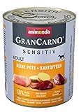 animonda GranCarno Hundefutter Adult Sensitiv, Nassfutter für ausgewachsene Hunde, Reine Pute + Kartoffeln, 6 x 800 g