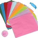 funvce Seidenpapier, 100 Blatt A4, 10 Farben, Bastelpapier zum Basteln von Pompons, Papierblumen, Tischdekoration, verpackt in Geschenktüten