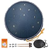 aleawol Tongue Drum 14 Zoll 15 Töne D-Dur Stahlzungentrommel Tanktrommel Zungentrommel Schlaginstrumente Stahl Handpan Drum mit Trommelschlägel Tragetasche Fingerpicks für Meditation Yoga (Marineblau)