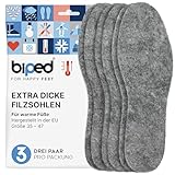biped 3 Paar Filz Einlegesohlen - Extra dicke Schuheinlagen aus strapazierfähigem Filz - Wärmende Thermosohlen für den Winter z1014(44)