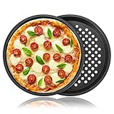 Tiamu Pizzablech Rund 28cm, 2er Set Backstahl Pizzapfanne Antihaftbacken Backblech für Backofen, Pizza Pan für Pizzaschieber & Flammkuchen, Küche Pizzabackbleche Rund, Geschenk