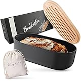 Vezato Brotbox – Nachhaltiger Brotkasten für lange Frische dank spezieller Beschichtung – Extra großer Brotkorb mit Bambusdeckel & Schneidebrett – Nachhaltiger Brotbehälter inkl. Brotsack