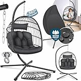 KESSER® Hängesessel Jungle mit Gestell Stahl Hängekorb Sessel Großen Kissen + Decken Halterung + Cover Hängeschaukel Hängesitz Indoor - Outdoor Schaukel Hängestuhl für Kinder und Erwachsene, Anthrazit