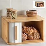 Praknu Brotkasten klein aus FSC® Holz mit Schiebetür - Brotaufbewahrung 33x23cm - Platzsparend und stilvolle Brotbox für längere Frische - Weiß