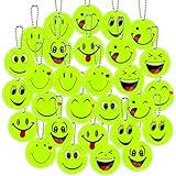 30 Stück Reflektoren Anhänger Kinder Smiley Leuchtanhänger Schlüsselanhänger Kinder Sicherheits Reflektor Anhänger Reflektoren für Schulranzen Jacke Running Mitgebsel Kindergeburtstag