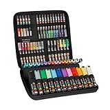 Faber-Castell uni-ball 186808 - POSCA Marker Koffer mit 60 Acrylstifte, für viele Oberflächen geeignet, verschiedene Spitzen und Farben