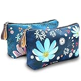 Kosmetiktasche, UYRIE Make-up-Tasche Reise-Make-up-Taschen wasserdichte Kulturtasche (Blaue Blume&Rosa Blume)