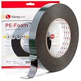 Sanojtape Doppelseitiges Klebeband Extra Stark Schwarz 19mm x 10m Universal Montageband 1mm Dicke Schaumstoff Karosseriekleber Tape Starker Kleber