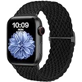 CeMiKa Geflochtenes Armband Kompatibel mit Apple Watch Armband 45mm 44mm 42mm 49mm für Damen Herren, Elastisches Solo Loop Nylon Armband für iWatch Series 9 8 7 6 5 4 3 2 1 SE Ultra 2, Schwarz