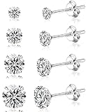 Yiorxu 4 Paar Ohrringe Silber 925 für Damen, Ohrstecker Silber 925, 5A+ Zirkonia, Größe: 3/4/5/6 mm, Hypoallergenes Ohrringe Set, Anti-Oxidation, Elastische Verpackung