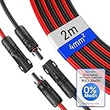 HB-DIGITAL 2m Solarkabel 4mm² Verlängerungskabel – inkl. 0% MwSt. gem. § 12 Abs. 3 UStG – Kabelpaar PV Kabel mit 1500V Solarstecker UV-beständig für Photovoltaik Anlage IP68 - Rot & Schwarz
