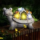 YIKEDAN Solar Gartenfiguren Schildkröte mit Sukkulenten und 7 LED Leuchten, Gartendeko für Draußen, Harz Solar Schildkröten Gartenfigur Gartenstatuen für Terrasse, Balkon