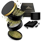 Home Coast ® Premium Grinder schwarz| Crusher Ø 63mm 4teilig | Nano Keramik beschichtete Kräutermühle mit Zubehör | inkl. Box, Reinigungsset und Tragetasche für unterwegs