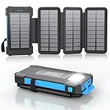 Solar Powerbank 26800 mAh mit 4 Solarpanel, Powerbank USB-C 18W Schnellladung für iPhone Samsung und mehr, IPX7 wasserdichte Outdoor Externe Akkus mit Taschenlampen-Dauerlicht/SOS/Stroboskop