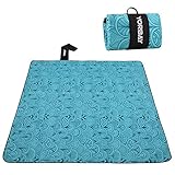 Yorbay Picknickdecke 200 x 200 cm XXL Fleece wasserdicht Decke mit Tragegriff Mehrweg (Blaue Feder)