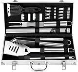 ROMANTICIST 20PCS Edelstahl Grillset für Geschenk - Edelstahl Grillzubehör Set im Aluminium - Professionelle Grillbesteck Koffer für Männer Frauen