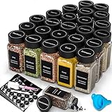 DIFULI Gewürzgläser Set aus 24 eckigen Gewürzdosen (120ml) – Ihr kompletter Gewürze Organizer mit Deckel, Streueinsatz (Gewürzstreuer), Trichter, Sieb & 340 Etiketten | Gewürzbehälter & Spice