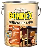 Bondex Dauerschutz Lasur Teak 4 L für 52 m² | Hoher Wetter- und UV-Schutz bis zu 8 Jahre | Tropfgehemmt | Natürliches Abwittern - kein Abplatzen | Dauerschutzlasur| Holzlasur